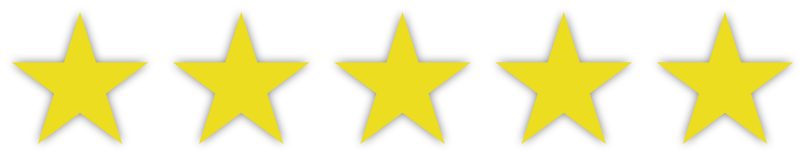 5 yellow stars in succession on a transparent background indicating 5 star rating